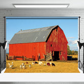 Aperturee - Red Barn Farm Cow Retro Wall Photography Backdrop